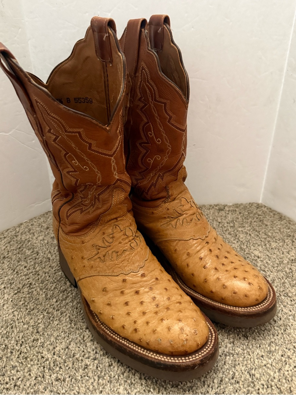 Vintage Lucchese 2000 Cognac Tan Ostrich Roper Leather Boots Women’s 7.5  B